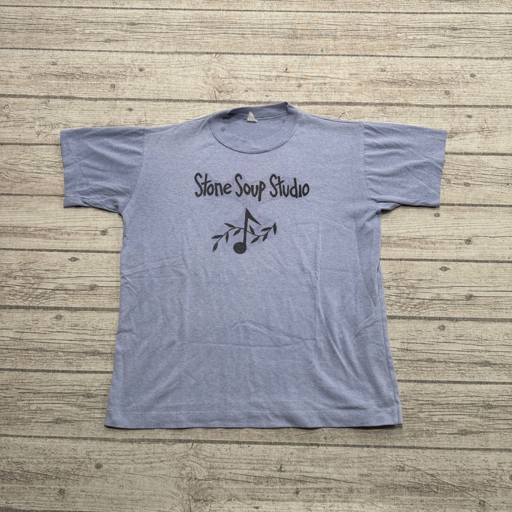 Vintage Stone Soup Studio T-Shirt Men's Small Blue Single Stitch Short Sleeve
